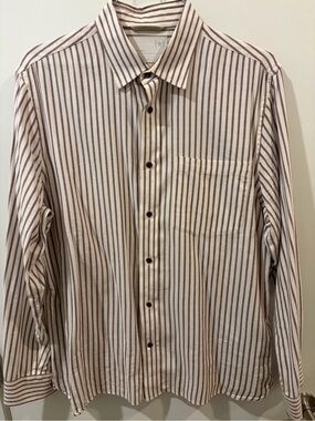 Brixton Long-Sleeve Vertical Stripe Dress Shirt - Burgundy & White